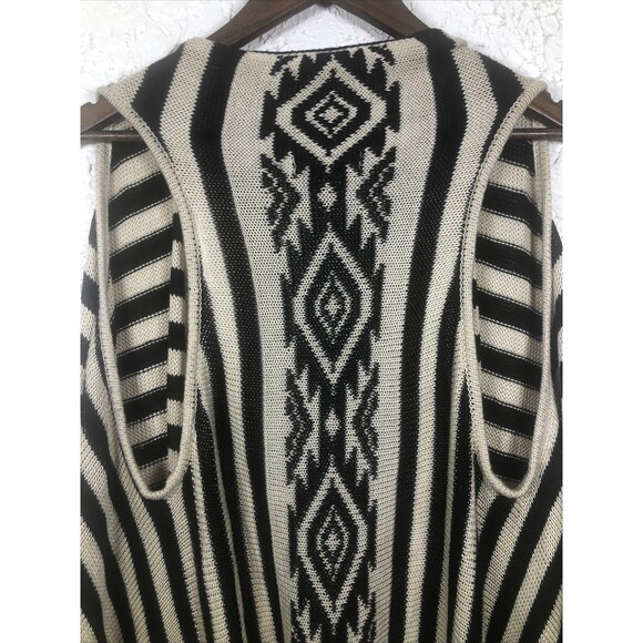 Its Our Time Open Front Vests Womens Size M Black Striped Shingles Western BOHO - Picture 6 of 7